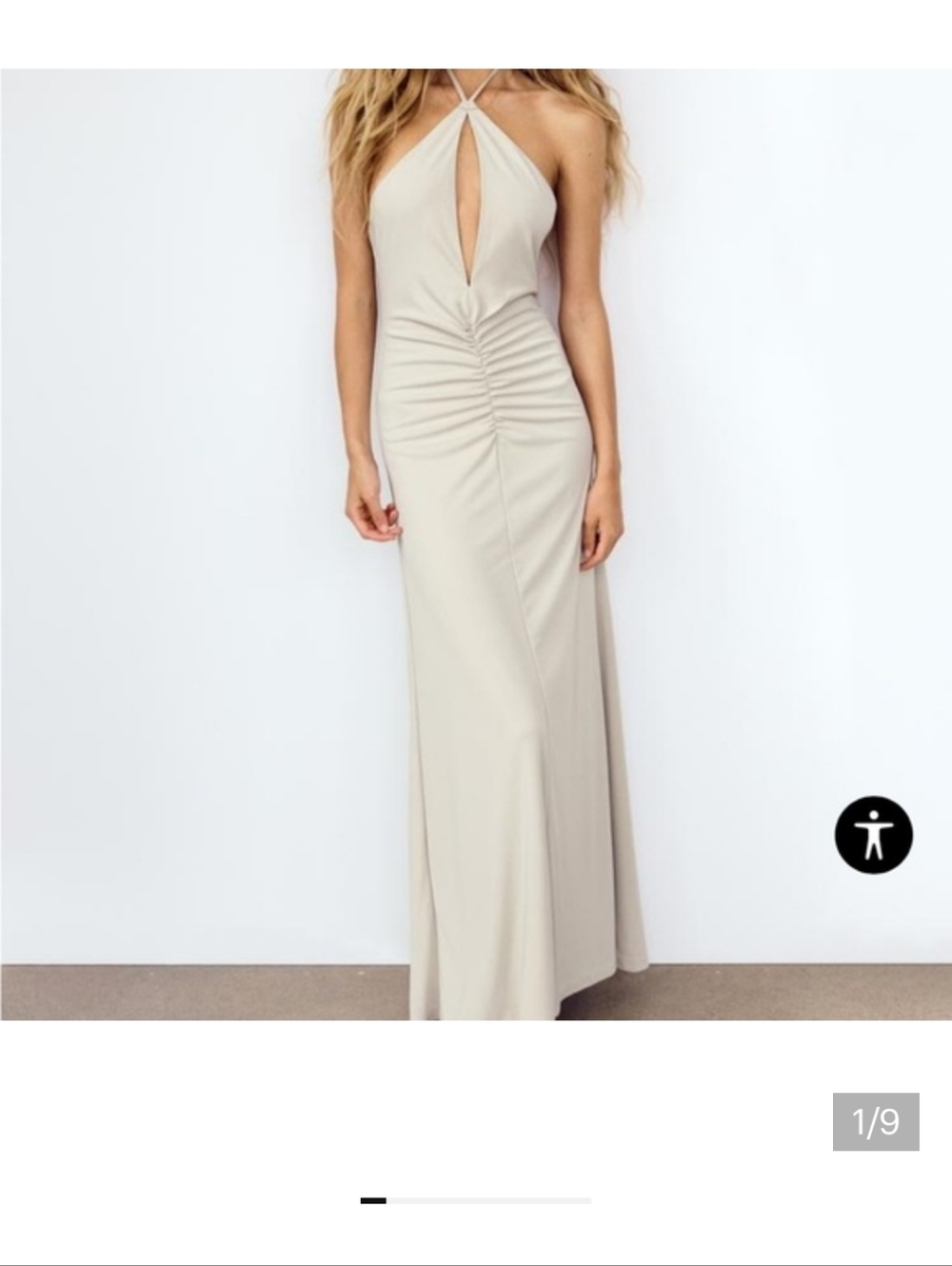 Zara NWOT sleek Ruched Halter Maxi Dress in Light green